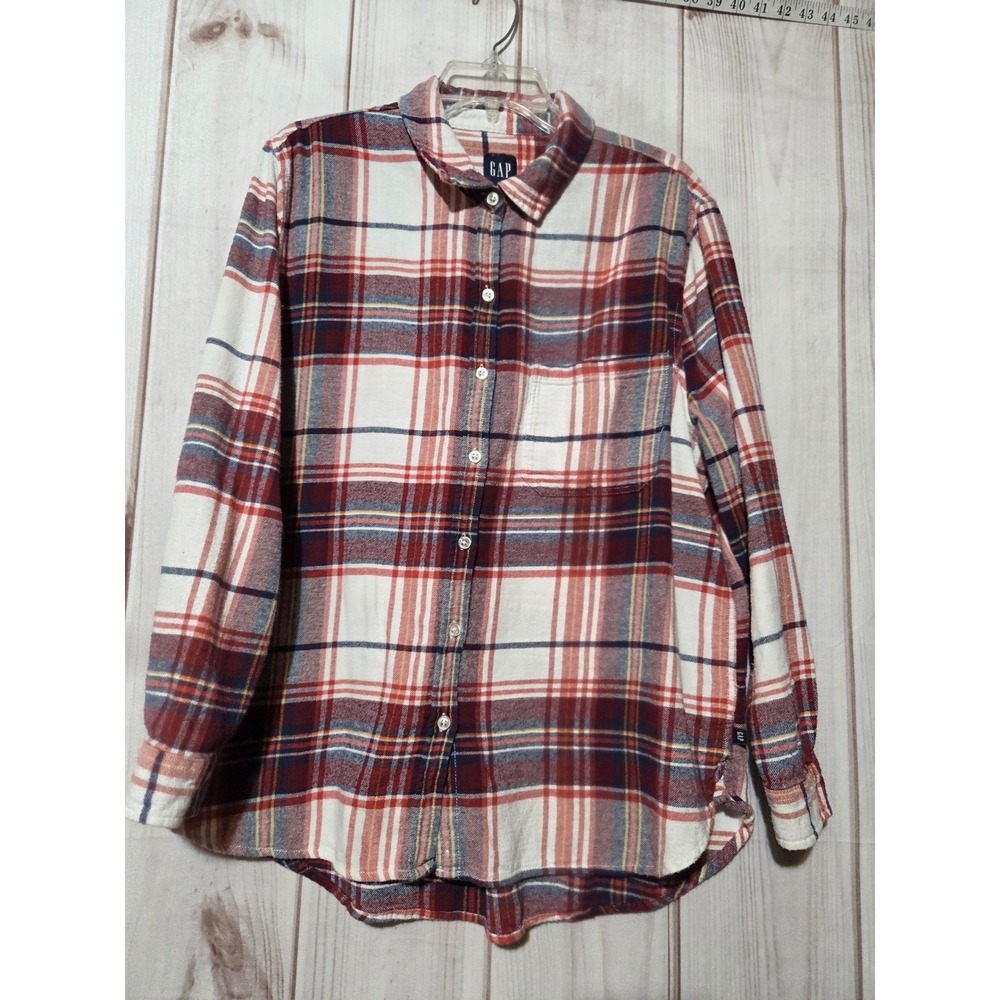Gap Womens XL Red Plaid Flannel Button Down Shirt Cotton Long Sleeve Pocket